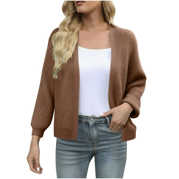 Lantern Sleeve Cardigan for Women Cropped Loose Sweaters Chunky Knit Tops 2025 Fashion Shirts Coat Bolero Shrugs Jumper Jacket Stylish Soft Outfits Fall Work Clothes