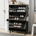 thumbnail image 2 of Narrow Shoe Cabinet with 3 Flip Drawers Adjustable Entryway Organizer with 3 Hooks, Free Standing Shoe Rack for Hallway, 2 of 7