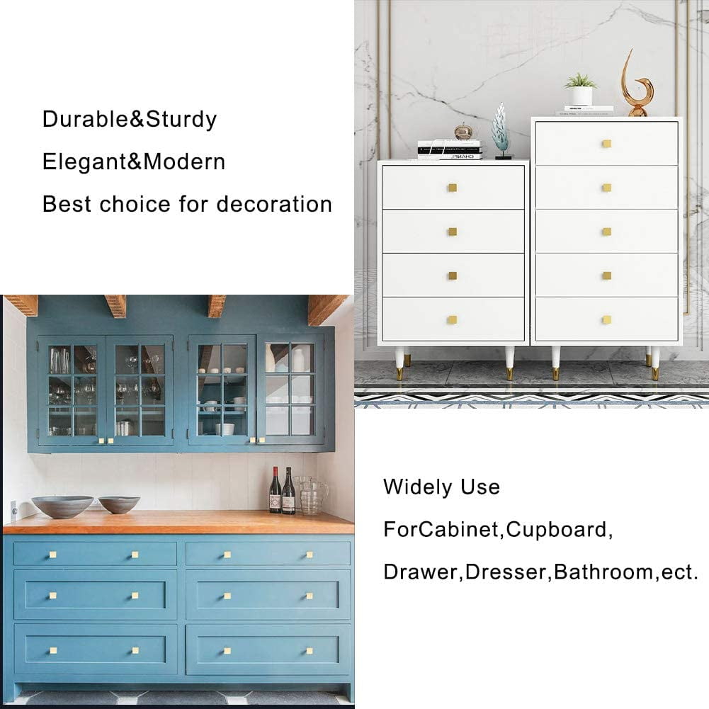 Homdiy 25 Pack Gold Cabinet Knobs Square Drawer Knobs Solid Kitchen Cabinet Hardware