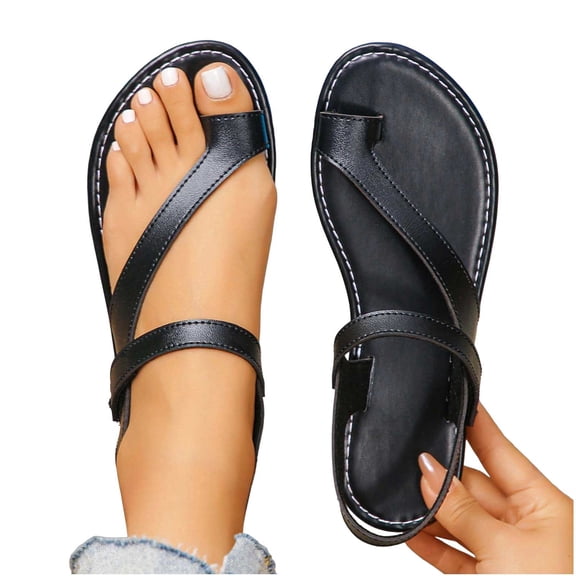 hoksml Women's Toe Ring Flat Sandals, Ankle Strap Open Toe Summer Shoes for Beach and Casual Wear