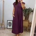 thumbnail image 2 of Women's Round Neck Pleated Maxi Dress Sleeveless Formal Evening Dress with Side Slits and Beaded Neckline for Gala Dinners,Wine 3XL, 2 of 5