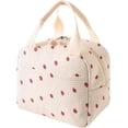 thumbnail image 1 of Lunch Bags for Women Insulated Reusable, Beige Strawberry Corduroy Lunch Box for Women - Leakproof Boite a Lunch Femme for Work/School/Picnic, Thermal Cooler Bag with Front Pocket, 1 of 7