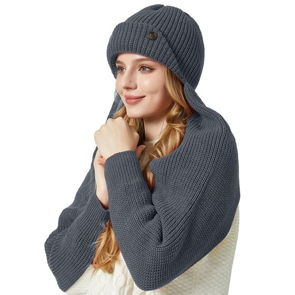 Winter New Buttons Solid Color Hats Scarves Knitted Caps Men's And Women's Outdoor Warm Hat Gloves Scarf Set
