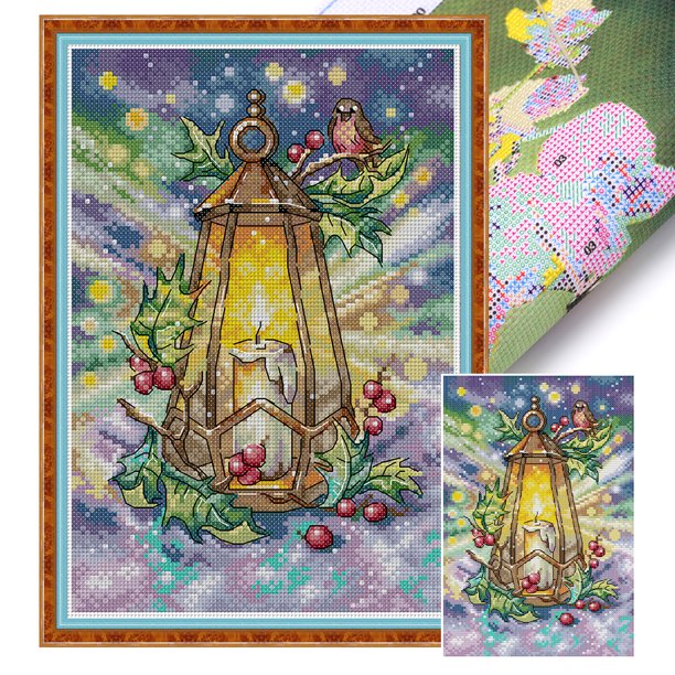 Kit Punto Cruz Con Linterna Impresa Hilo Algodón Ecológico Bordado 11CT 26x38cm