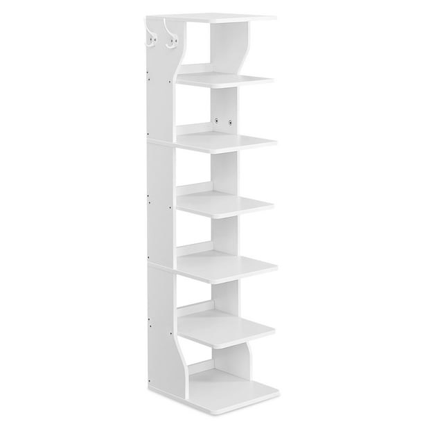Zapatero vertical de 7 niveles organizador estrecho almacenamiento zapatos con ganchos estante torre esquina delgado ahorro espacio entrada recámara b