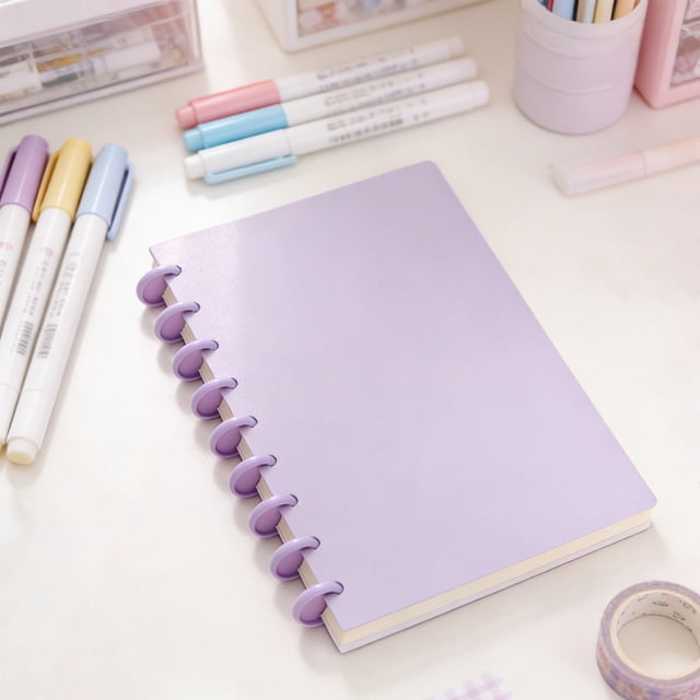 Vacemry Back ToSchoolNotebook, A5 Button Fastened Ring Binder, Loose Leaf Paper Notebook ForStudentsCollege Office Meetings, Black Blue Pink Purple Gray, Planner Journal Writing Pad