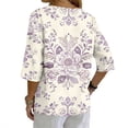 thumbnail image 3 of 3/4 Sleeve Boho Linen Tops for Women, Spring Floral Printed Blouses for women Dressy Casual, Basic Womens Cotton Linen Top, 3 of 5