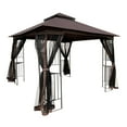 thumbnail image 3 of Outdoor Patio Gazebo 10x10 with Double Roof & Mosquito Net, Steel Frame Canopy Tent with Detachable Mesh Screens on All Sides, Backyard Shelter for Garden, Brown, 3 of 11
