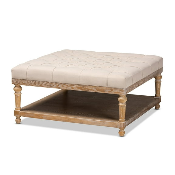 Kelly Modern and Rustic Beige Linen Fabric Upholstered Cocktail Ottoman