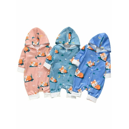 

wsevypo Infant Baby Boy Kids Fox Hooded Romper Jumpsuit Bodysuit Cotton Clothes