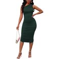 thumbnail image 4 of Womens One Shoulder Dress Sexy Ruched Bodycon Midi Party Dress Sleeveless Cocktail Wedding Guest Club Night Outfit, 4 of 12