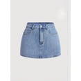 thumbnail image 4 of Womens Blue Denim Mini Skirt With Bow Detail Pocket Accents, 4 of 5