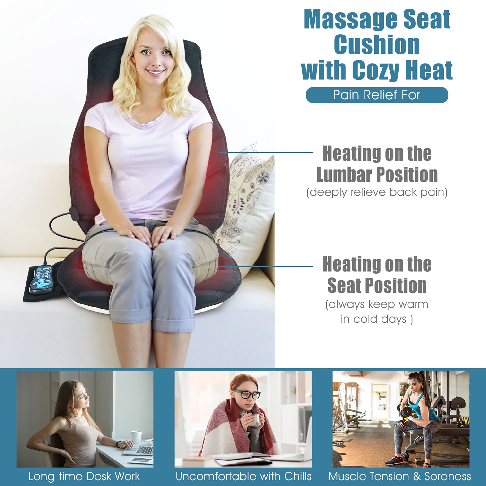 Gymax shiatsu neck & back massage cushion air compression heated massager chair seat discount