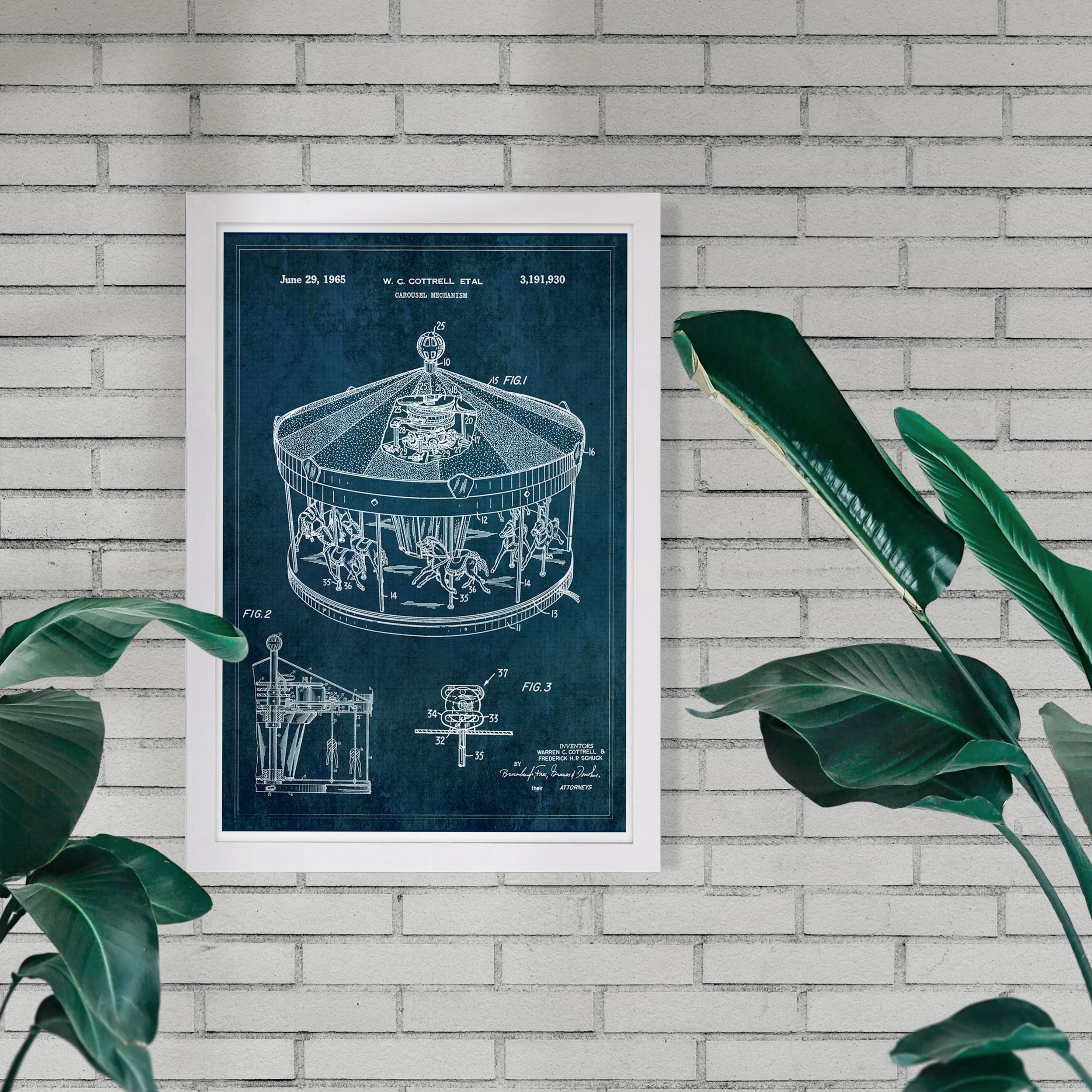 Wynwood Studio 'Carousel Mechanism 1965' Symbols and Objects Framed Wall Art Print - Blue, White