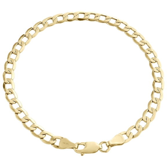 Genuine 10K Yellow Gold 4.50mm Hollow Plain Cuban Curb Link Bracelet 7 Inches