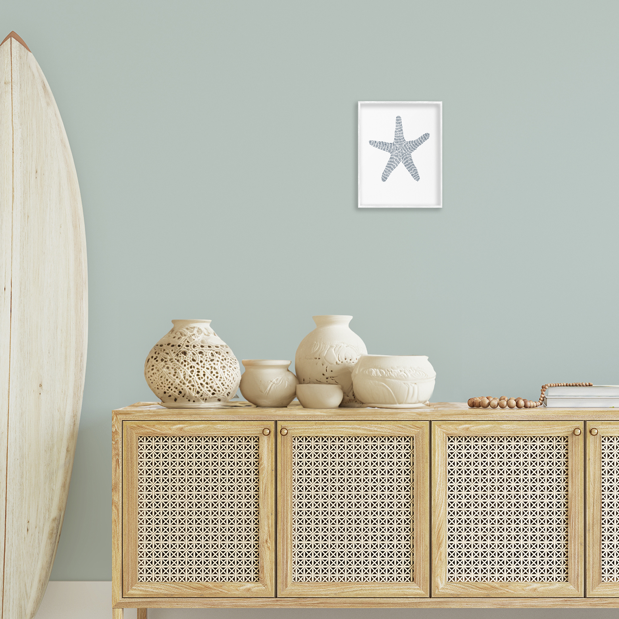 Stupell Industries Minimal Starfish on White Coastal Painting White Framed Art Print Wall Art, 11 x 14