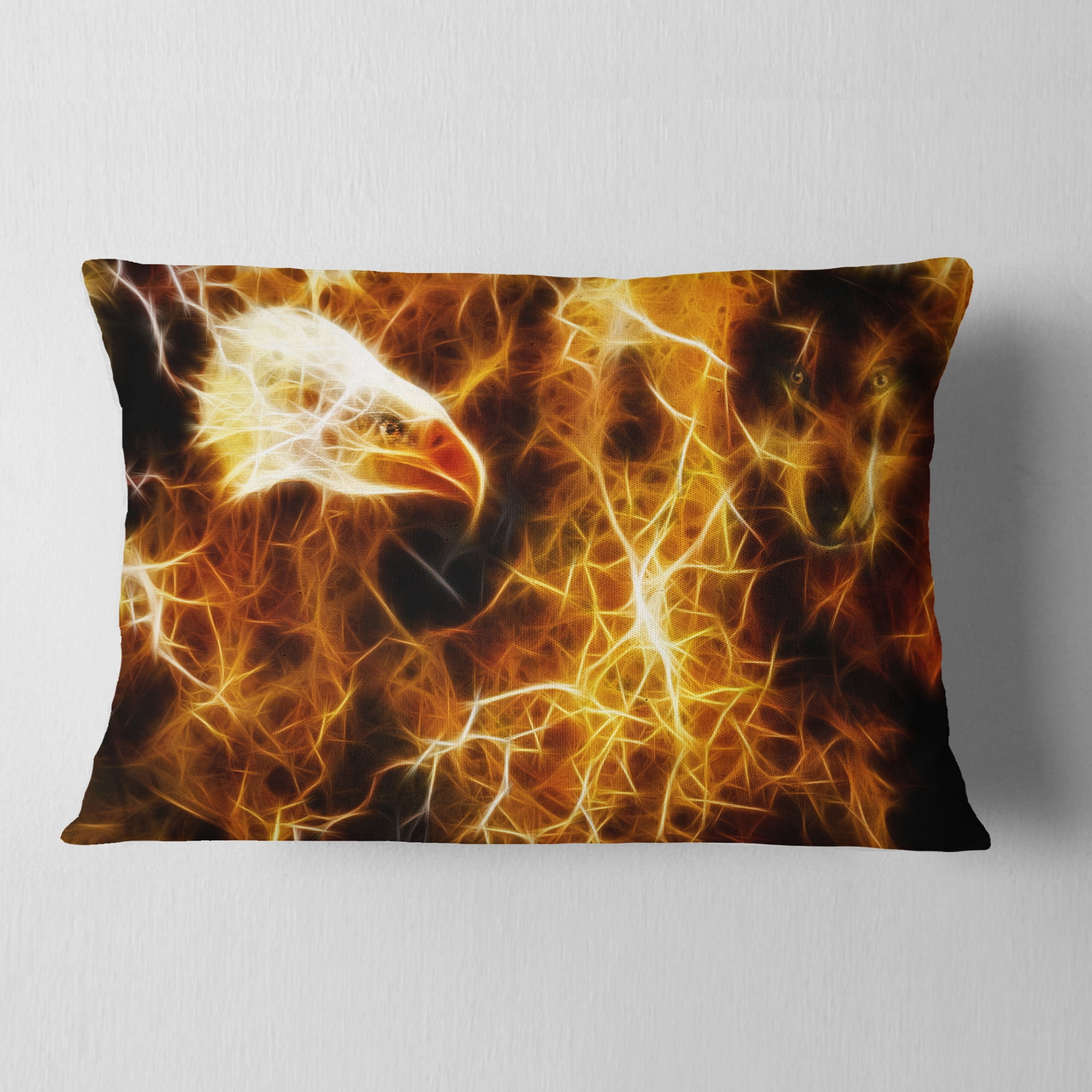 Designart Wolf and Eagle Collage - Abstract Throw Pillow - 12x20