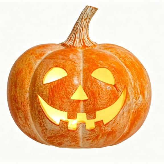 HOARBOEG Classic Resin Halloween Pumpkin Lantern with LED Light, Vintage Jack O'Lantern Tabletop Decor for Fall, Porch, Mantel & Indoor Display Orange