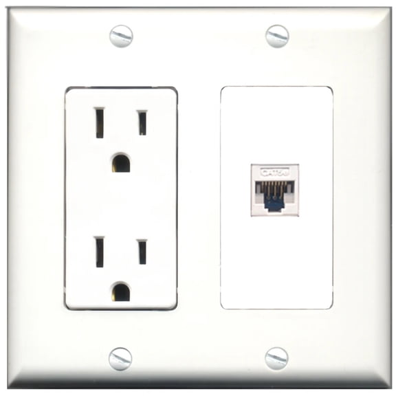 Ultra Spec Cables 15 Amp Power Outlet 1 Port Cat5e Wall Plate