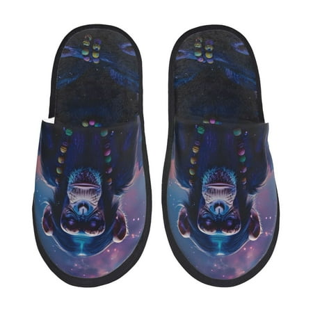 Balery Starry Sky Meditating Chimpanzees Slient Indoor Furry Fleece Comfort House Shoes Soft Non-Slip Home Shoes Cotton slippers House Slippers-- Medium