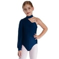 thumbnail image 3 of TSSOE Kids Girls Gymnastics Leotard One Shoulder Long Sleeve Ruched Mesh Ballet Dance Unitard Bodysuit with Shorts Set Navy Blue 12, 3 of 5
