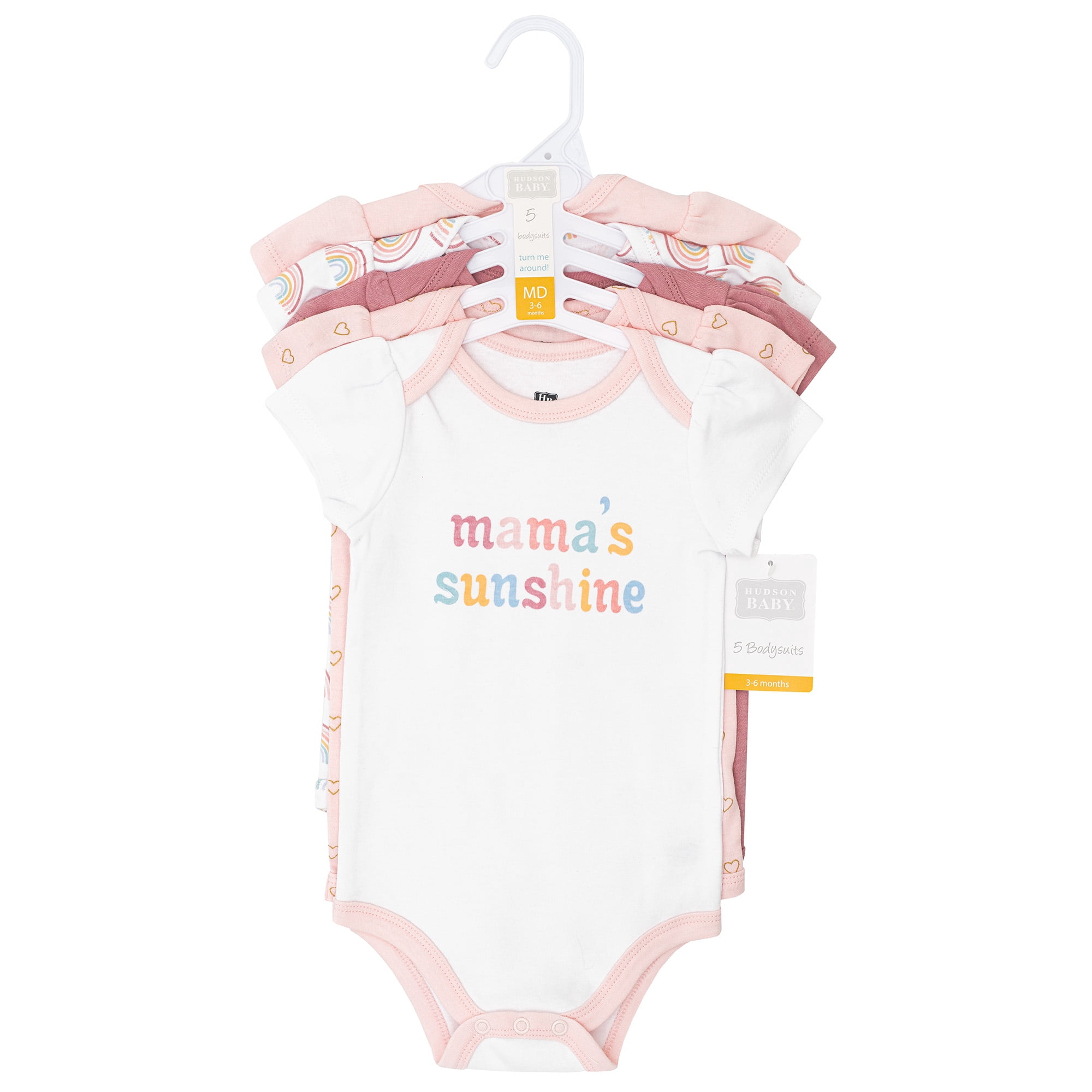 Hudson Baby Infant Girls Cotton Bodysuits 5-Pack, Mamas Mini Rainbow, Preemie
