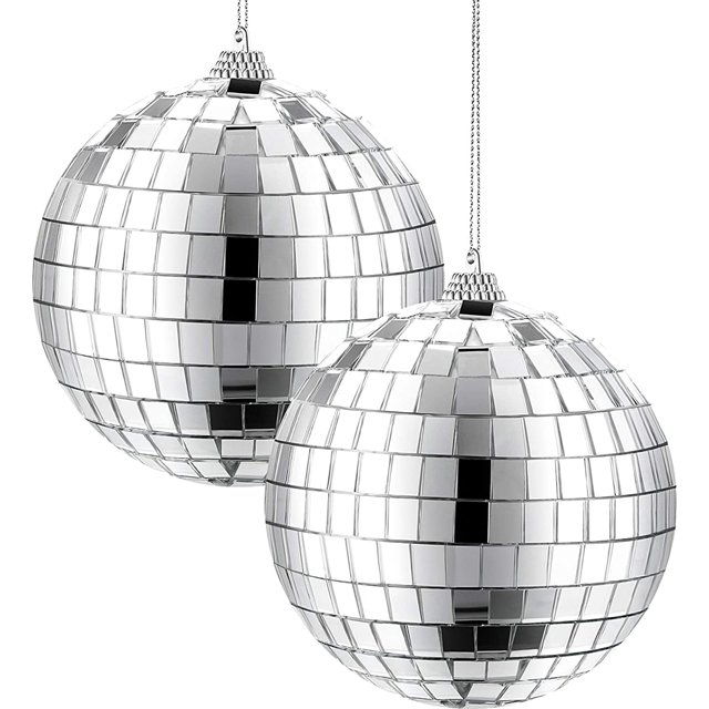 2 bolas de discoteca con espejo, decoración de fiesta disco de los años 70, bolas colgantes para efectos de iluminación de fiesta o DJ, decoración del hogar, accesorios de escenario, accesorios de juego (plata, 4 pulgadas) oso de fresa Electrónica