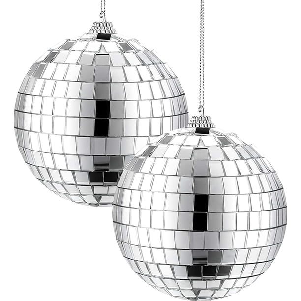 2 bolas de discoteca con espejo, decoración de fiesta disco de los años 70, bolas colgantes para efectos de iluminación de fiesta o DJ, decoración del hogar, accesorios de escenario, accesorios de juego (plata, 4 pulgadas) Sincero Electrónica