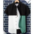thumbnail image 3 of Camisa con estampado 3D de empalme de contraste de color de moda nueva de verano 2024 para hombre, versátil, informal, holgada, versátil, con cuello abatible y botones, 3 of 5