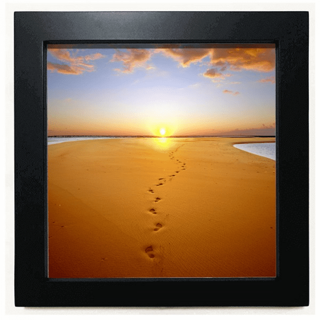 Cadre Photo Carré Noir Coucher de Soleil Route de Soie Camel Désert Mur Table