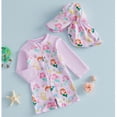 thumbnail image 4 of LRen Toddler Baby Girl Rash Guard Swimsuit Set One Piece Long Sleeve Zip Up Bathing Suit with Sun Protection Hat 2Pcs Suit for 0-3 Months, 4 of 8