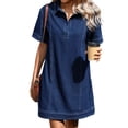 thumbnail image 2 of Favoffer Women's Denim Dresses Turn Down Neck Short Sleeve Straight Cut Washed Fabric Casual Outfits Daily Gowns Skirts Party Dating Daily Leisure, 2 of 7