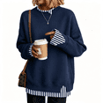 thumbnail image 2 of Women's Crewneck Sweatshirt Layered Hem Pullover Top with Ribbed Cuffs Slouchy Street Style Sweatshirts, L, 2 of 4