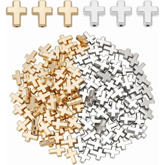 140Pcs 2 Colors Beads Bulk 1.5mm Hole Spacer Beads Plastic Crucifix Crosses Loose Bead Small Craft Bracelet Bead Crosses Charms for Jewelry Making