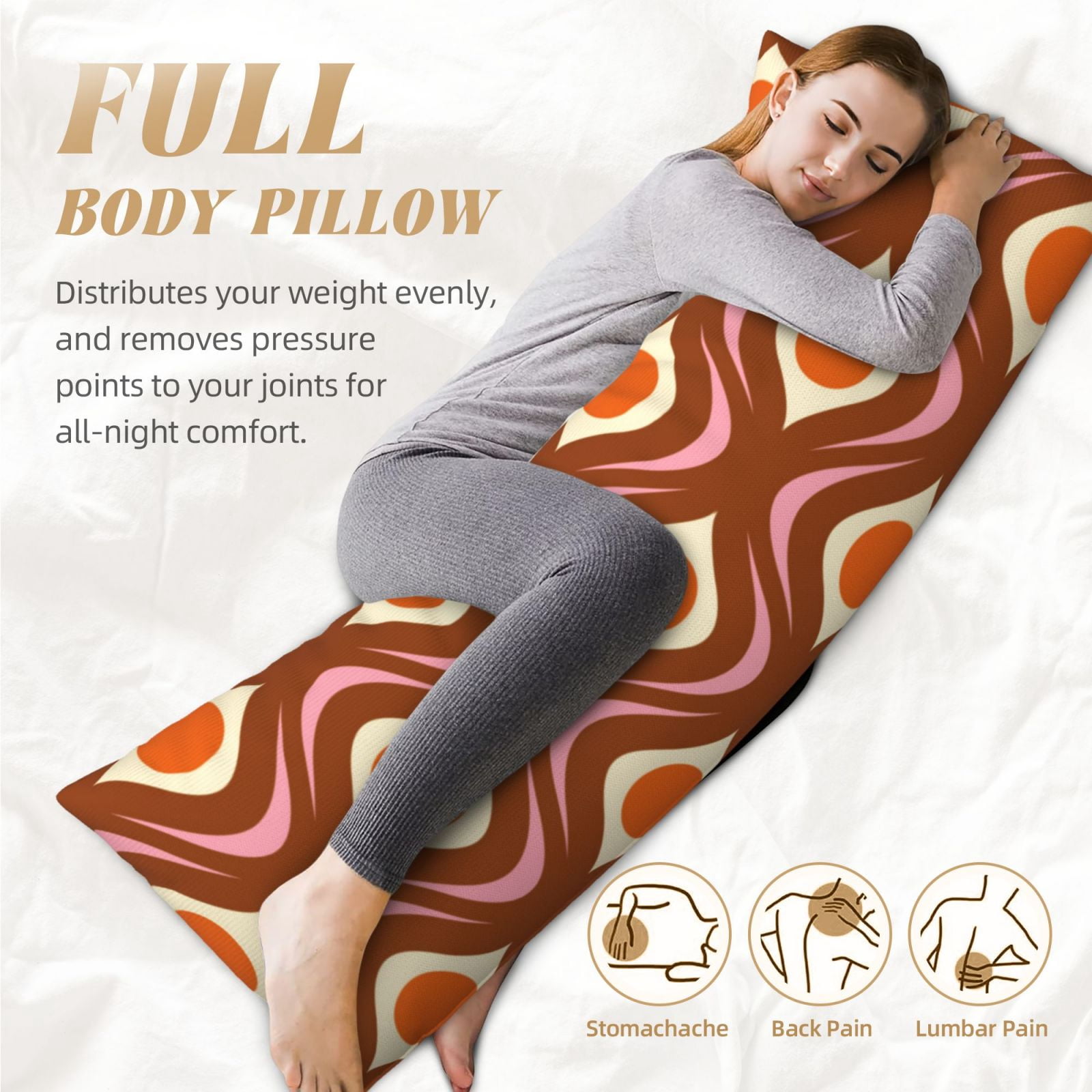 Naloa 70's Retro Super Soft 20x60 Body Pillow Case,Long Side Hidden Zipper（PILLOWS ARE NOT INCLUDED）
