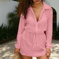 thumbnail image 2 of APEXFWDT Women's Long Sleeve Shirt Dress Button Down Elastic Waist Tie Dress Casual Beach Sun Protection Cover Up Dress,L,Pink, 2 of 5