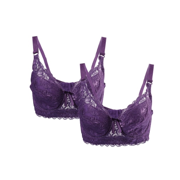 Sostén con aros de flores acolchado de cobertura total para mujer de tallas grandes INSPIRE CHIC púrpura - 2 piezas 40/90 ajuste 38B/C