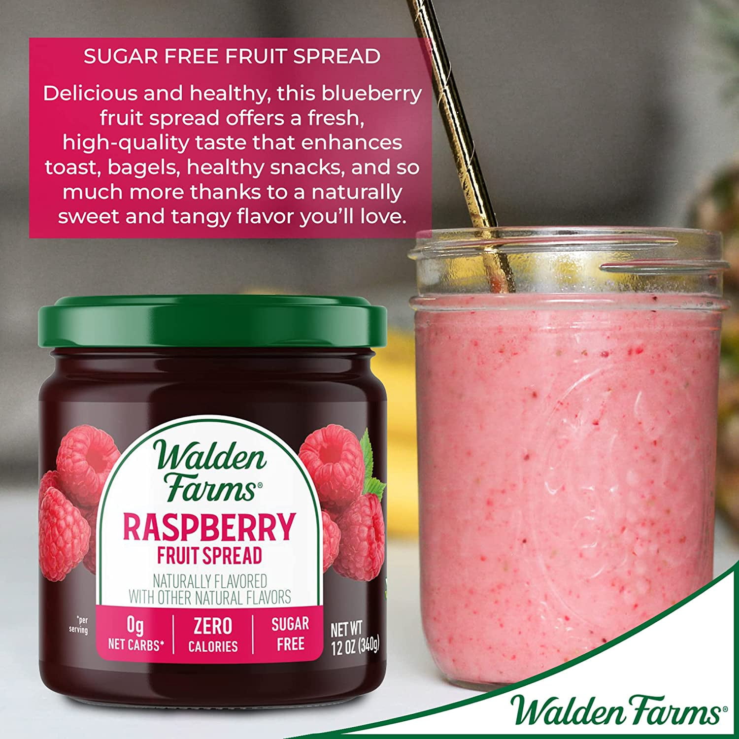 Walden Farms Calorie Free Fruit Spread Raspberry 12 oz Pack of 3