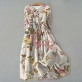 thumbnail image 2 of Pisexur Robe d'Automne pour Femme 2024 Mode Robe de Retour à la Maison à Imprimé Floral Manches Courtes Col Rabattu Robe Maxi Décontractée Fluide Tunique à Col en V Boutonnée avec Cordon Robe de Vacances Robe Grande Taille P-4TG, 2 of 3