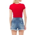 thumbnail image 5 of MixMatchy Women's Basic Ribbed Solid V-Neck Short Sleeve Crop Top, 5 of 6