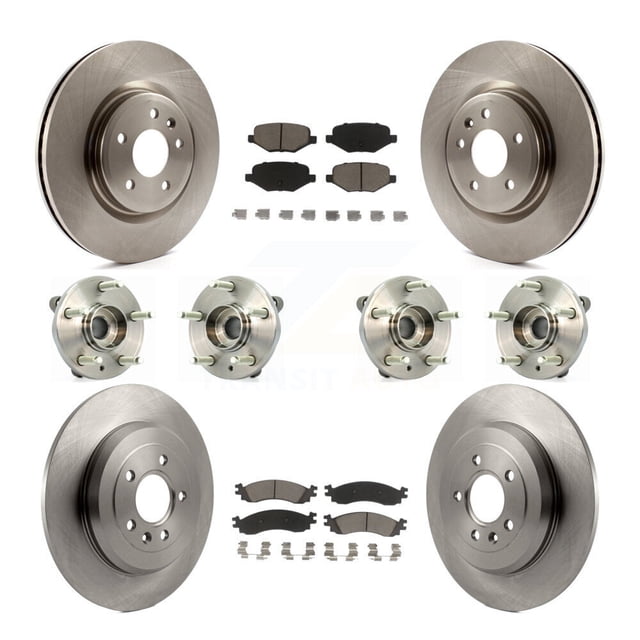 Transit Auto Front Rear Hub Bearings Assembly Disc Brake Rotors and Ceramic Pads Kit (10Pc) for Car 2010-2012 Ford Taurus SHO - Left Right Side (Driver Passenger) KBB-119412
