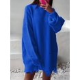 thumbnail image 4 of Women'S Oversized Solid Color Round Neck Long Sleeve Pullover Distressed Knit Sweater Top Blue S, 4 of 8