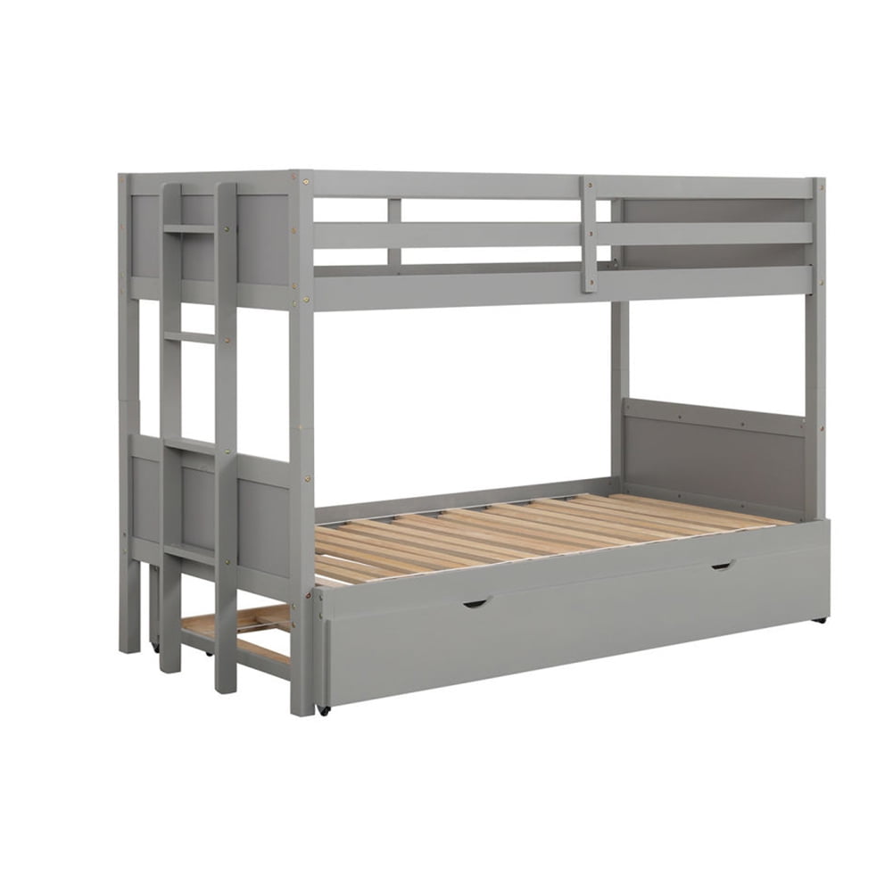 Kepooman Home Wood Twin Bunk Bed with Ladder and Safety Rail for Children, Grey Kepooman Home Wood Twin Bunk Bed with Ladder and Safety Rail for Children, Grey