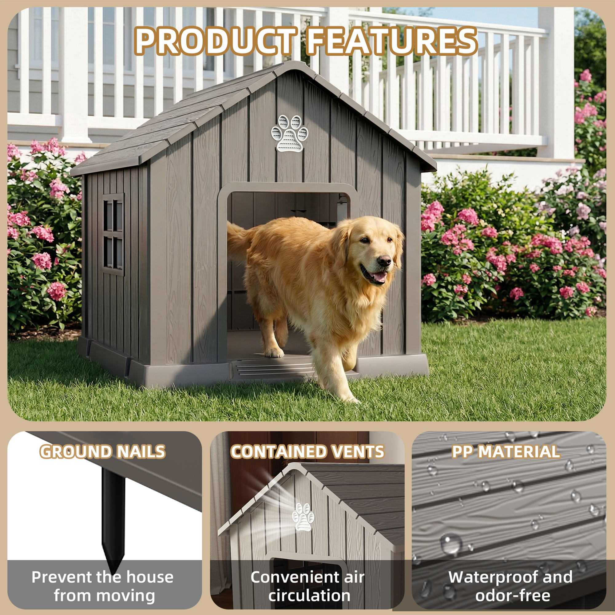 MAYEERTY All-Weather Outdoor Dog House, UV-Protected Pet Shelter for Garden Retreat