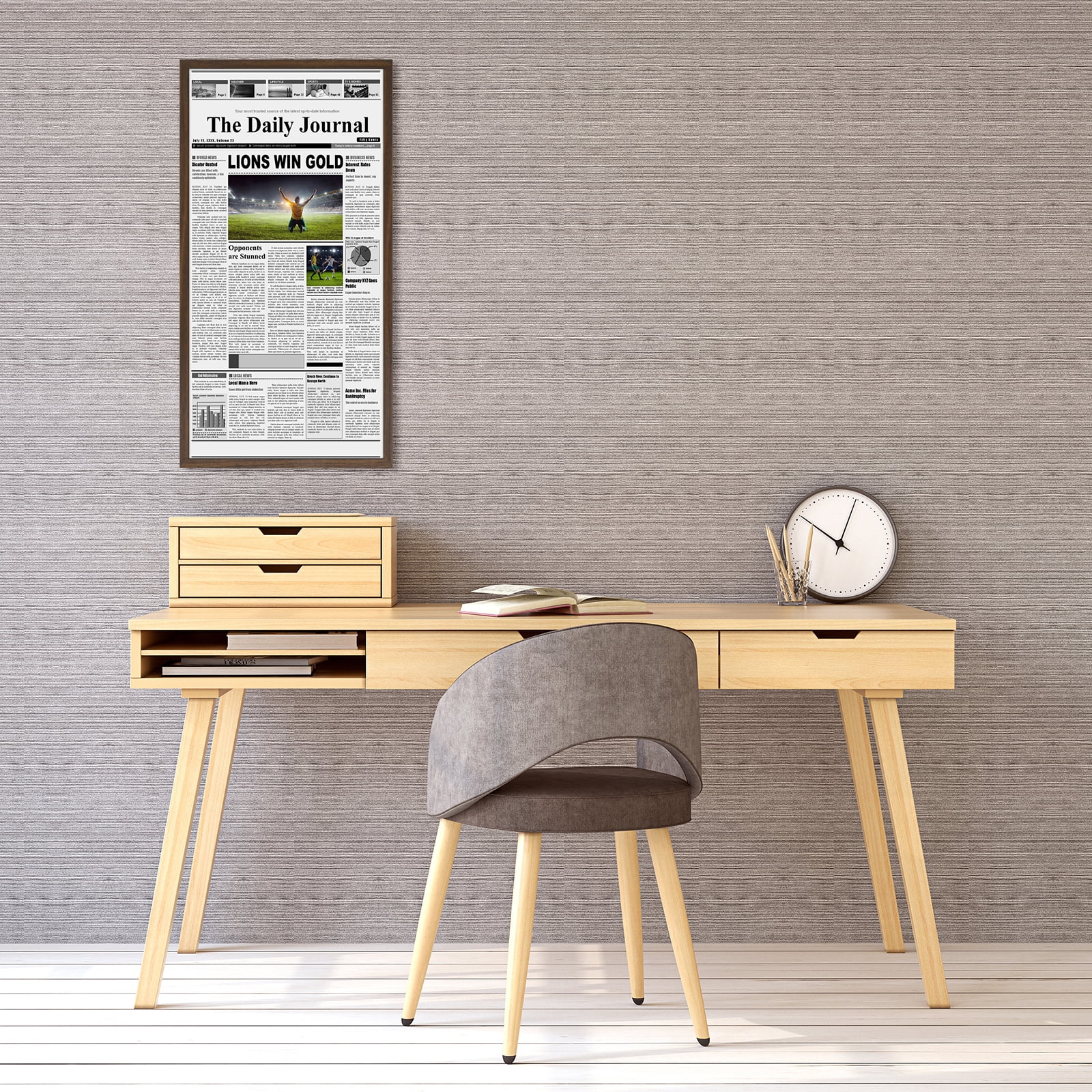 Americanflat 11x22 Newspaper Frame in Walnut - Assorted Media Cover Frame - Hanging Hardware Included - Fits 11x22 Inch Newspapers