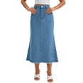 thumbnail image 1 of Falda de mezclilla maxi A Line de cintura alta INSPIRE CHIC para mujer, dobladillo deshilachado, falda de jeans casual L azul cielo, 1 of 6