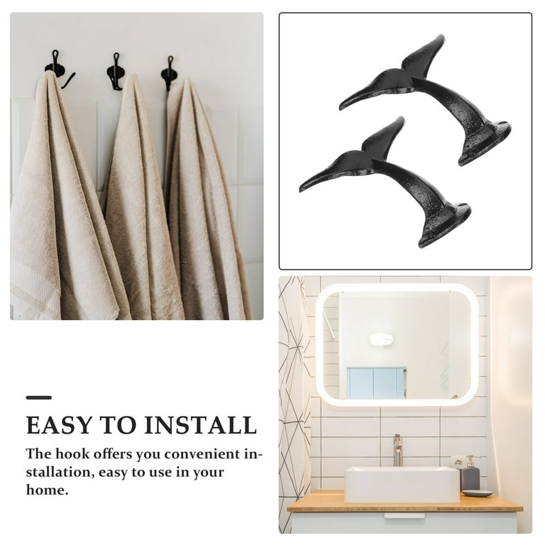 Whale Tail Hook Wall Mounted Towel Rack Holder Coat Hanging Hooks Office  Storage Iron Bathroom