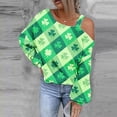 thumbnail image 1 of Hauts Mignons pour Femmes Mode Sweat-Shirt Imprimé Saint-Patrick Épaules Dénudées Graphique Manches Longues, 1 of 5
