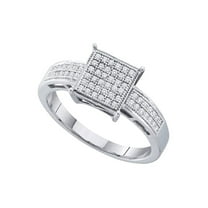 Sterling Silver Womens Round Diamond Square Cluster Ring 1/5 Cttw