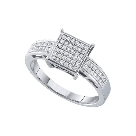 Sterling Silver Womens Round Diamond Square Cluster Ring 1/5 Cttw